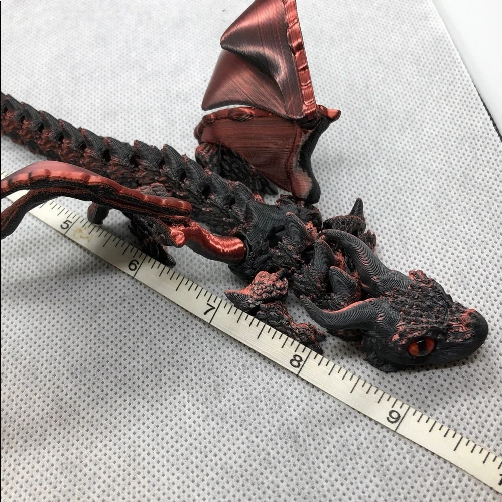3D print Metallic Red Dragon Figurine Decorative Accent